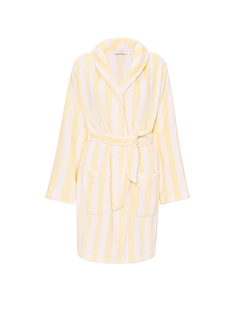Victoria's Secret, Victoria's Secret Cozy Plush Robe, Sunny Honey Stripes, offModelFront, 2 of 4