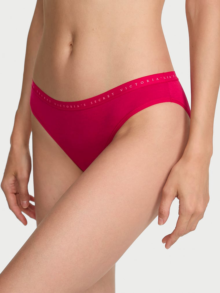 Victoria's Secret, Victoria's Secret Body by Victoria Stretch Cotton Lace-Waist Bikini Panty, Vibrant Fuchsia, onModelFront, 1 of 3 HyunJoo is 5'9" and wears Small