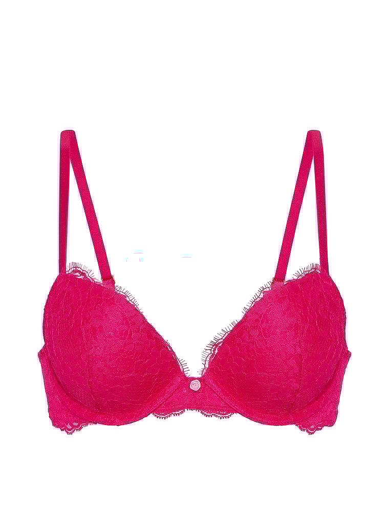 Victoria's Secret, Dream Angels Smooth & Lace Push-Up Bra, Vibrant Fuchsia, offModelFront, 3 of 3