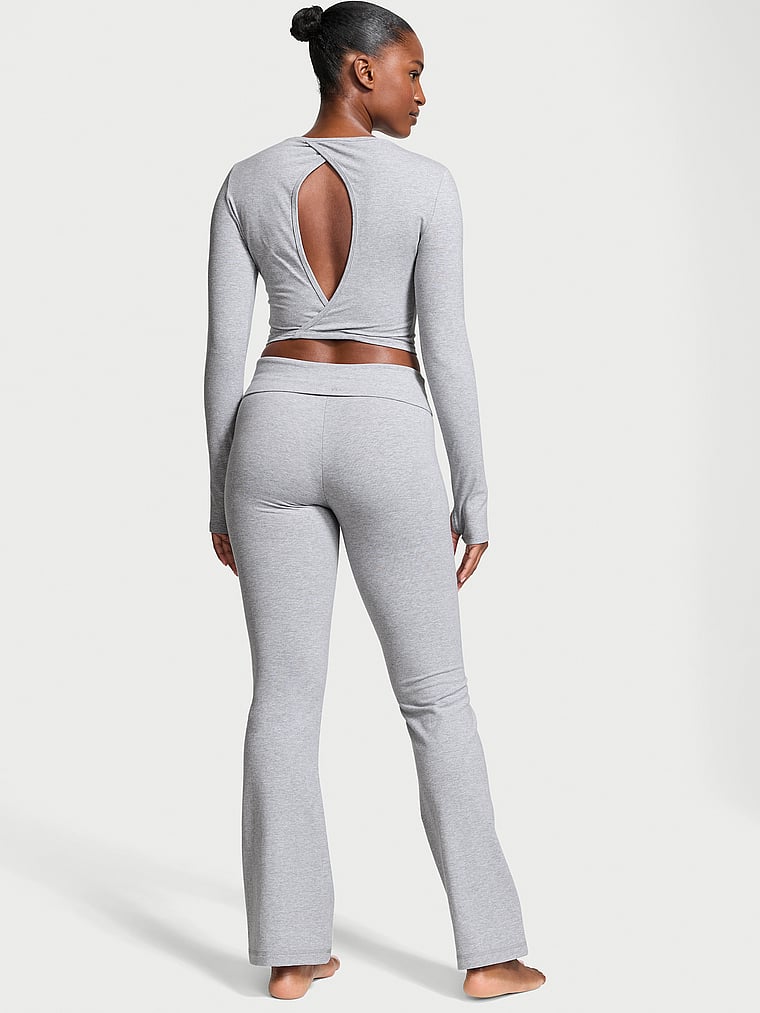 Victoria's Secret, Angel Essentials Cotton Foldover Flare Legging, onModelBack, 2 of 4