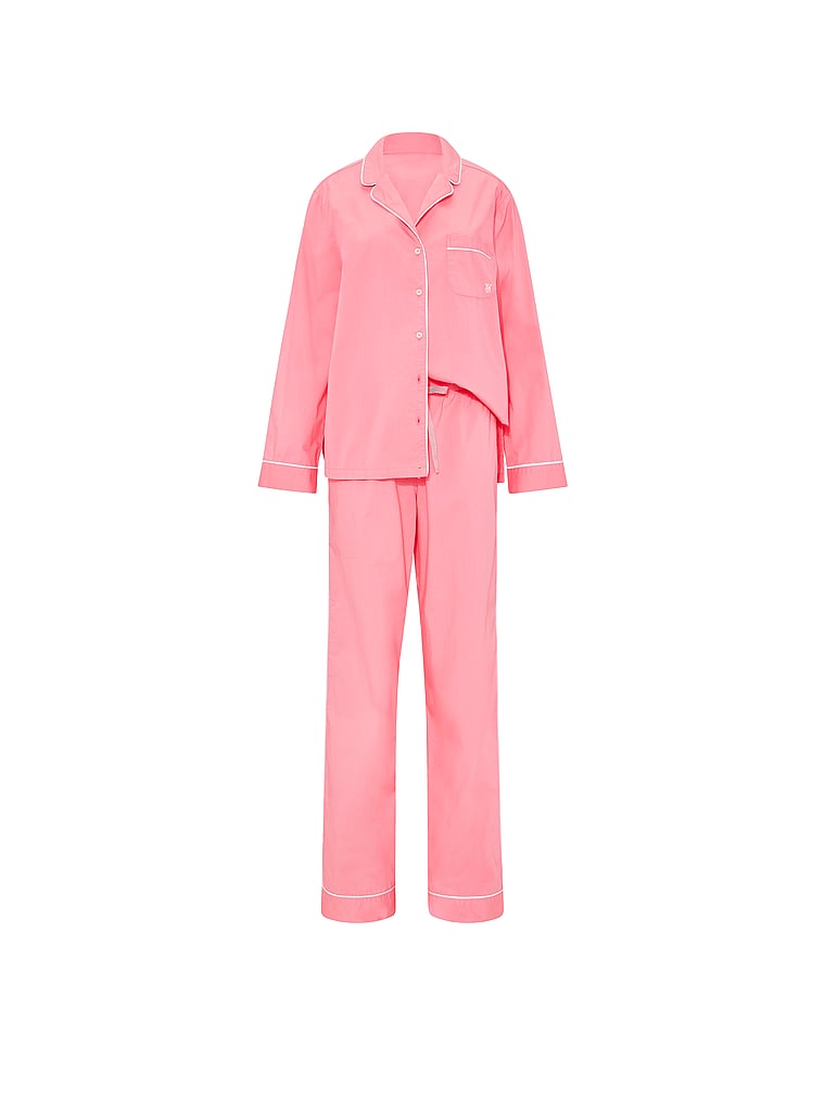 Victoria's Secret, Victoria's Secret Heritage Cotton Long Pajama Set, Pink Cocktail, offModelFront, 3 of 4