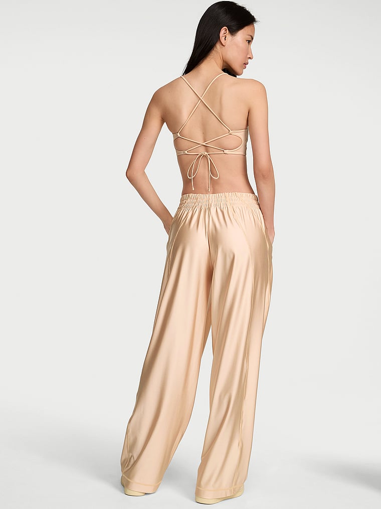 Victoria's Secret, VSX VSX GlossyTech™ Wide-Leg Pant, Marzipan, onModelBack, 2 of 3 HyunJoo is 5'9" or 175cm and wears Small