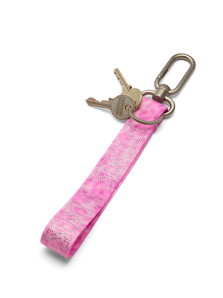 PINK Wristlet Strap Keychain, Pink Leopard Bling, onModelBack, 2 of 2