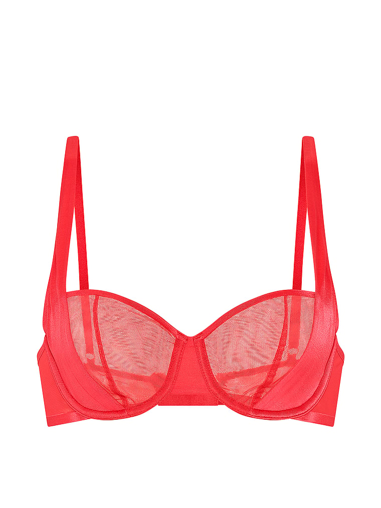 Victoria's Secret, Very Sexy Sheer Reveal Unlined Balconette Bra, Hot Coral, offModelFront, 3 of 3