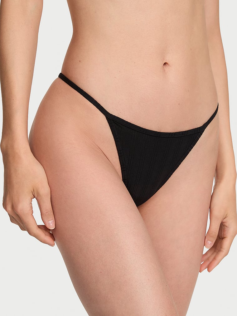 Victoria's Secret, Victoria's Secret Stretch Cotton V-String Panty, Black, onModelFront, 1 of 3 HyunJoo is 5'9" and wears Small