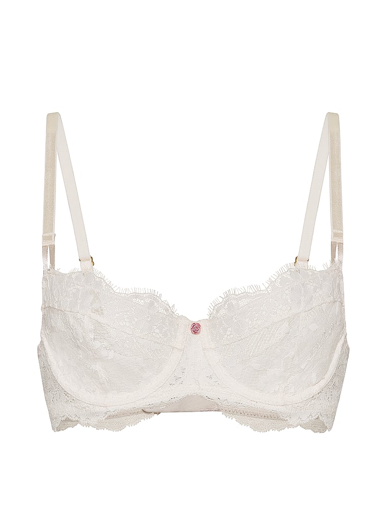 Victoria's Secret, Dream Angels Lace Unlined Full-Coverage Balconette Bra, Coconut White, offModelFront, 2 of 4