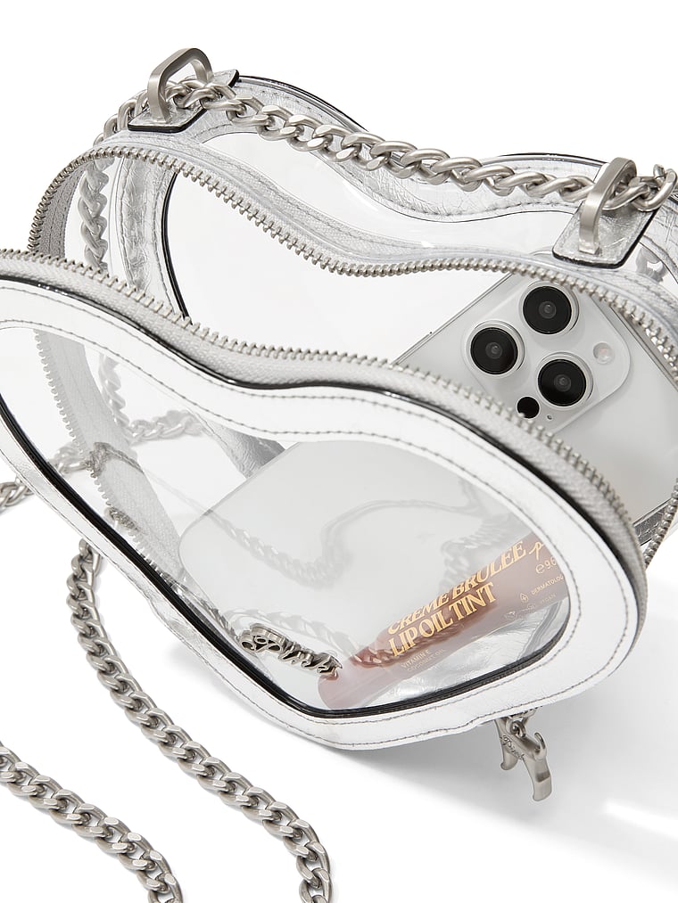 PINK Clear Heart Shoulder Bag, Silver, detail, 4 of 4