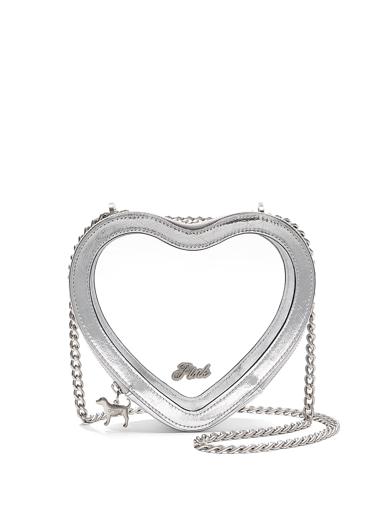 PINK Clear Heart Shoulder Bag, Silver, onModelFront, 1 of 4