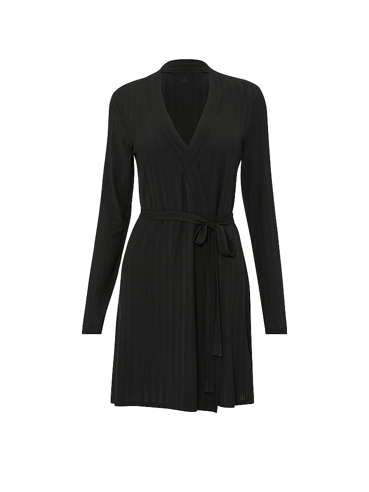 Victoria's Secret, Victoria's Secret SoSoft™ Modal Ultra-Fine Short Robe, Black, offModelFront, 3 of 3