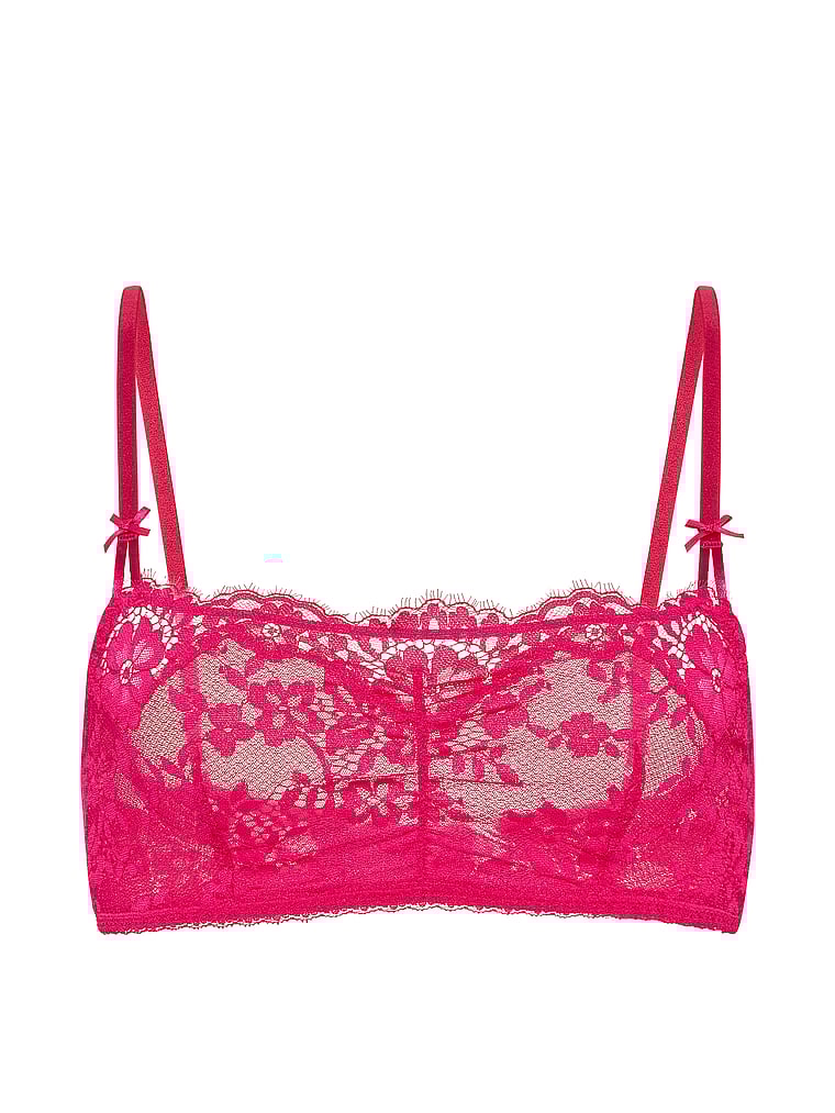 Victoria's Secret, Dream Angels Lace Unlined Bralette, Vibrant Fuchsia, offModelFront, 3 of 3