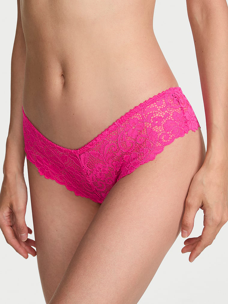 Victoria's Secret, Victoria's Secret Tease Lace Hardware Open-Back Cheeky Panty, Enchanted Pink, onModelFront, 1 of 3 HyunJoo is 5'9" or 175cm and wears Small