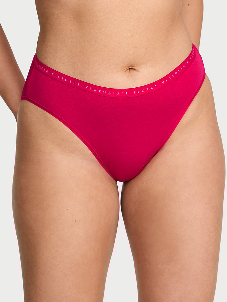 Victoria's Secret, Victoria's Secret Stretch Cotton High-Leg Brief Panty, Vibrant Fuchsia, onModelFront, 1 of 3 Karmi is 5'10" and wears Large