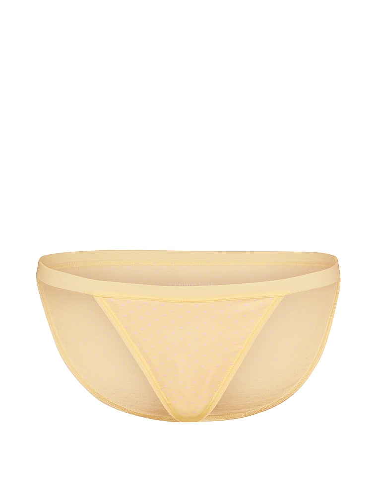 Victoria's Secret, Victoria's Secret Cotton Pointelle Floral Lace-Trim String Bikini Panty, Lemonade Pink Dot, offModelFront, 3 of 3