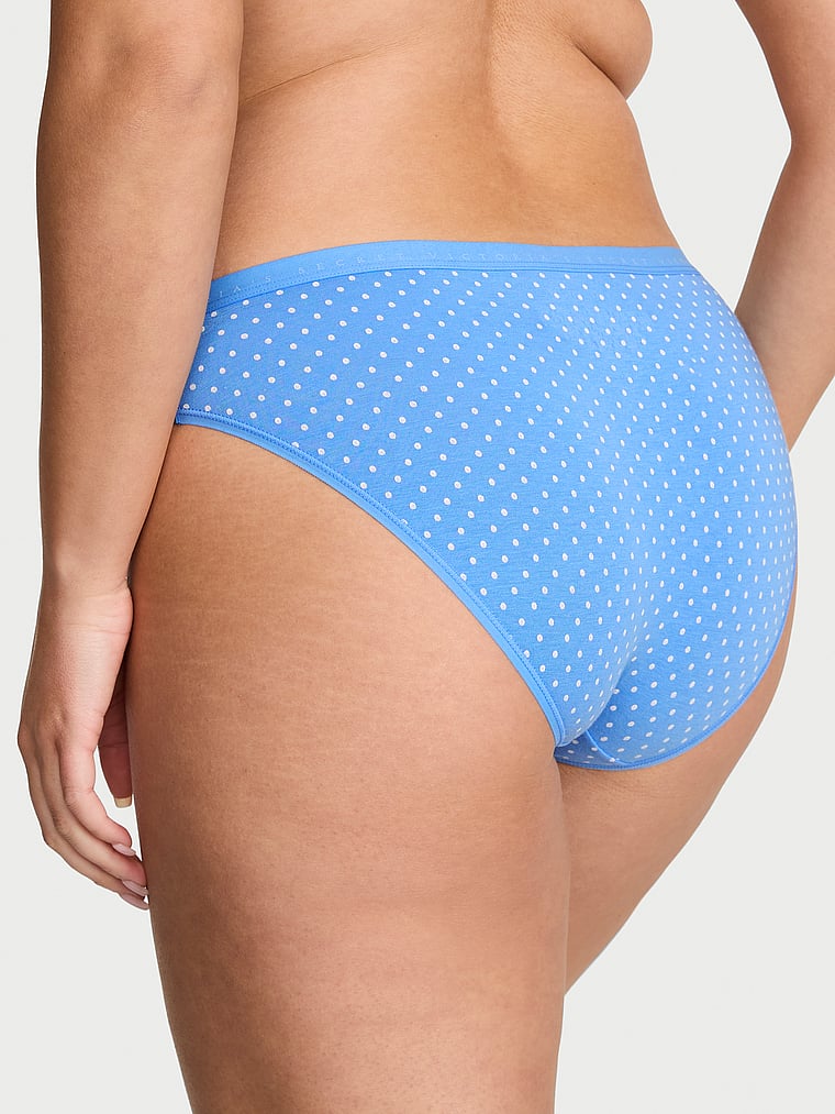 Victoria's Secret, Victoria's Secret Body by Victoria Stretch Cotton Lace-Waist Bikini Panty, Blue Jasper Dot, onModelBack, 2 of 3 Karmi is 5'10" and wears Large