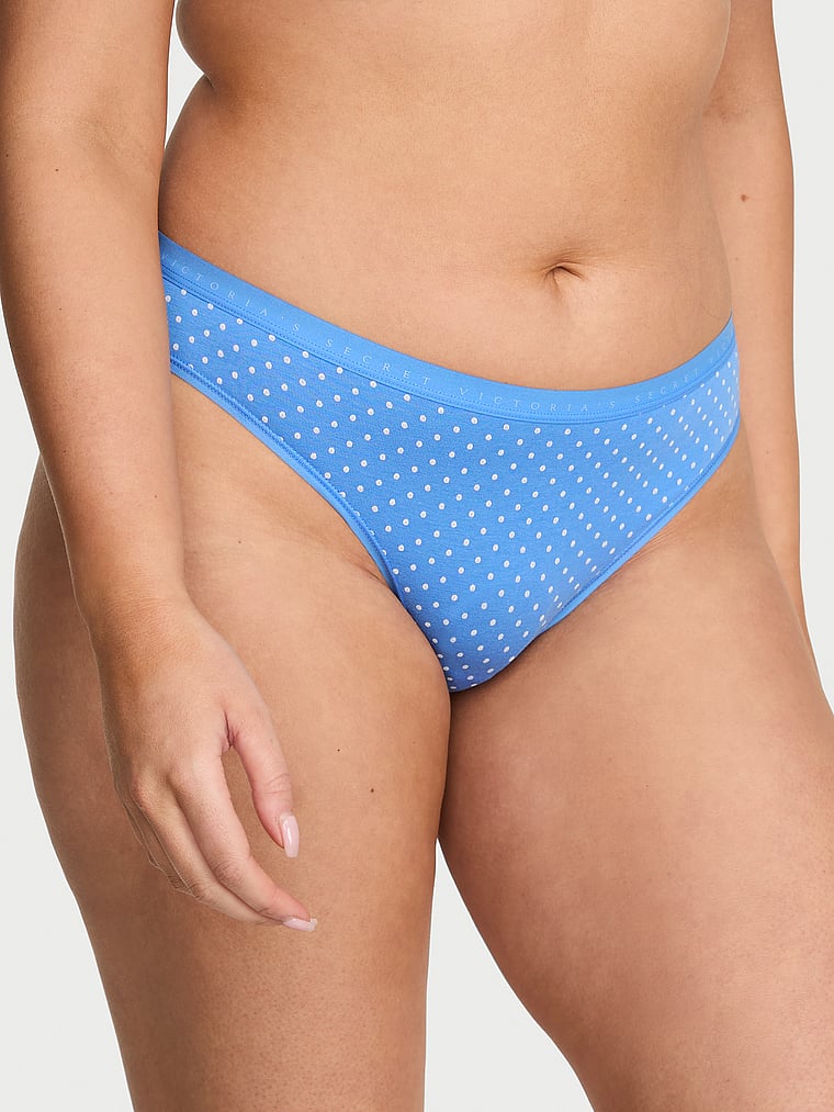 Victoria's Secret, Victoria's Secret Body by Victoria Stretch Cotton Lace-Waist Bikini Panty, Blue Jasper Dot, onModelFront, 1 of 3 Karmi is 5'10" and wears Large