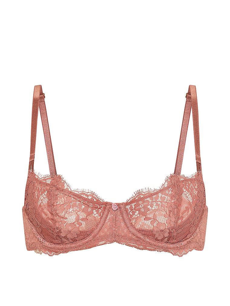 Victoria's Secret, Dream Angels Wicked Unlined Lace Balconette Bra, Antique Rose, offModelFront, 3 of 5