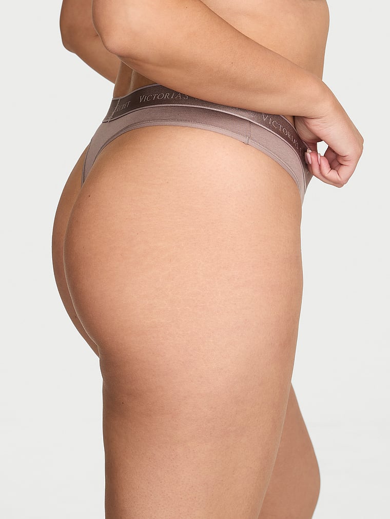 Victoria's Secret, Cotton Logo Cotton Thong Panty, Iced Coffee, onModelBack, 2 of 3 Karmi is 5'10" and wears Large