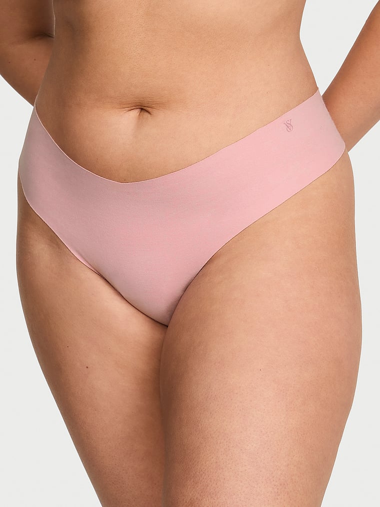 Victoria's Secret, No-Show No-Show Stripe Mesh Thong Panty, Chalk Rose, onModelFront, 1 of 3 Karmi is 5'10" and wears Large