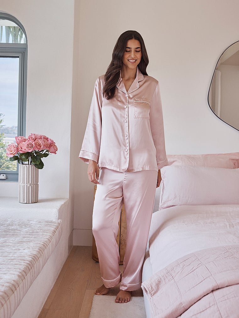 Sylvie Silk Piped Full-Length PJ