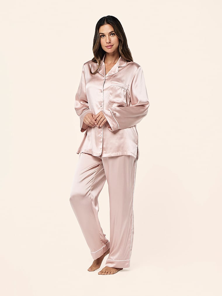 Sylvie Silk Piped Full-Length PJ