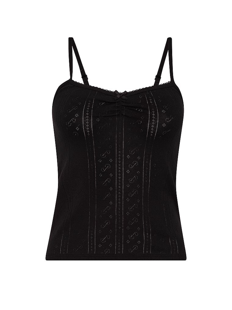 PINK Pointelle Sweetheart Cami, Black, offModelFront, 3 of 3
