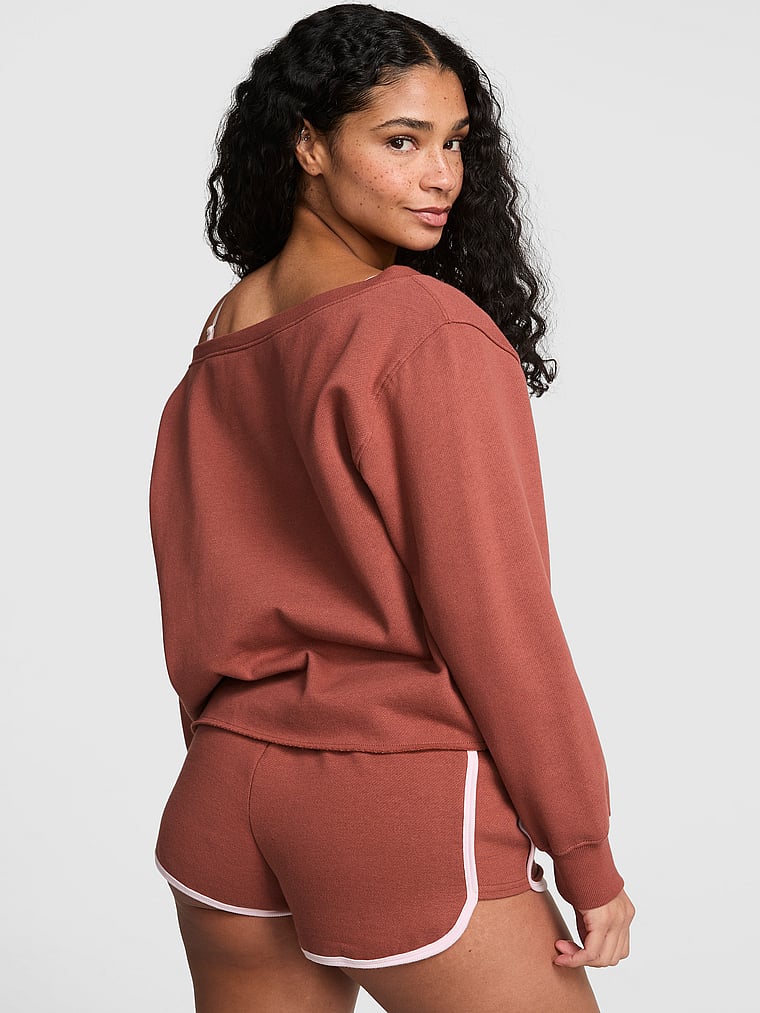 PINK Campus Fleece™ Rib Off-The-Shoulder Sweatshirt, Clay Sunset, onModelBack, 2 of 4