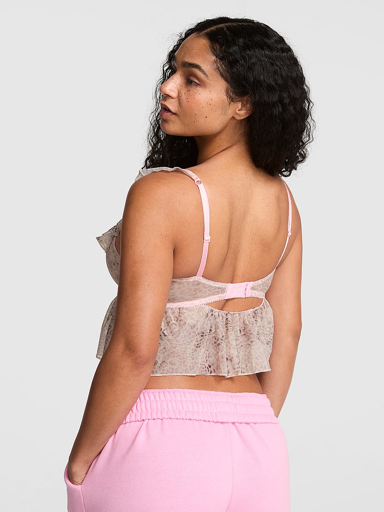 PINK GRWPINK™ Lightly Lined Babydoll Bra Top, Natural Leopard, onModelBack, 2 of 3