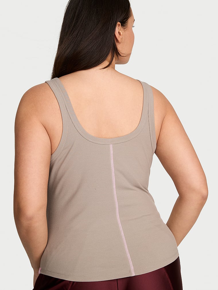 Victoria's Secret, Angel Essentials VS Iconic Rib Square-Neck Tank Top, Dove Grey, onModelBack, 2 of 2 Karmi is 5'10" and wears Large