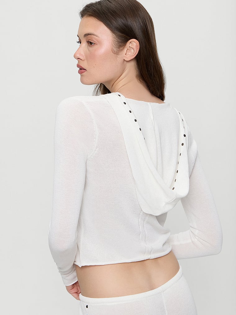 Victoria's Secret, Frankies Bikinis Atlas Knit Hoodie, Coconut Cream, onModelBack, 2 of 3