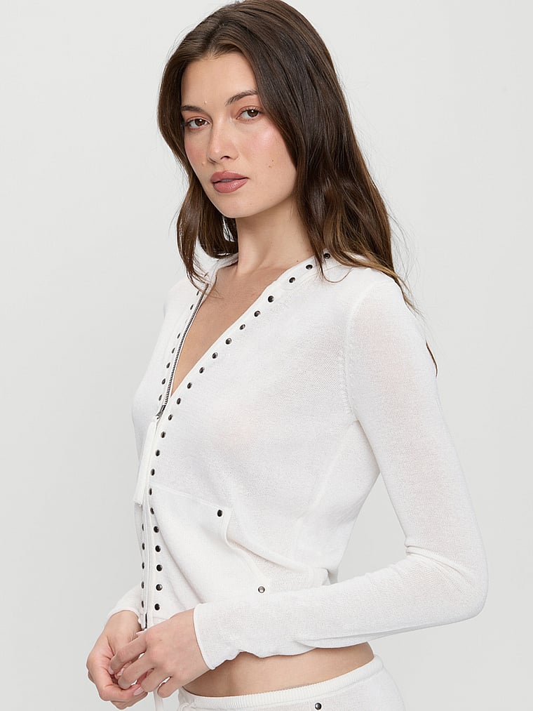Victoria's Secret, Frankies Bikinis Atlas Knit Hoodie, Coconut Cream, onModelSide, 3 of 3