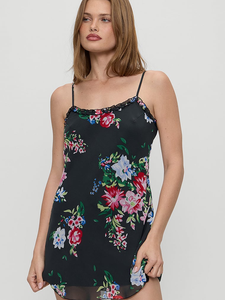 Victoria's Secret, Frankies Bikinis Josie Chiffon Mini Dress, Floral, onModelSide, 3 of 3