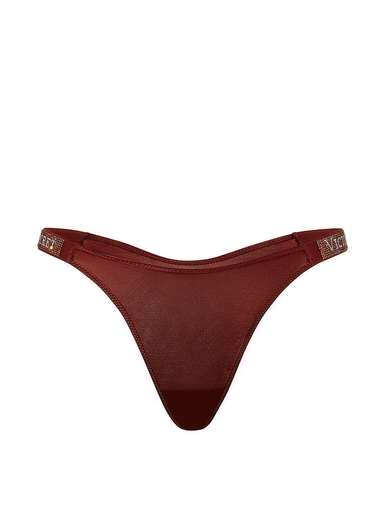 Victoria's Secret, Very Sexy Double Shine Strap Smooth Thong Panty, Dark Chili, offModelFront, 3 of 4
