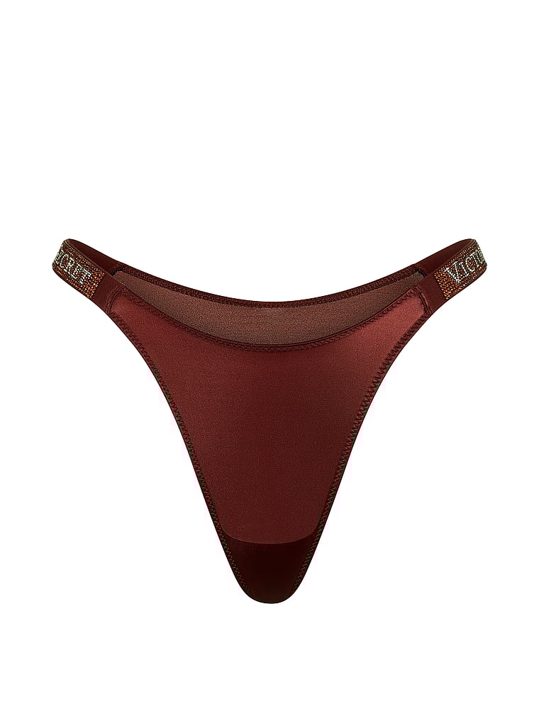 Victoria's Secret, Very Sexy Shine Strap Lace Crotchless Brazilian Panty, Dark Chili, offModelFront, 4 of 4