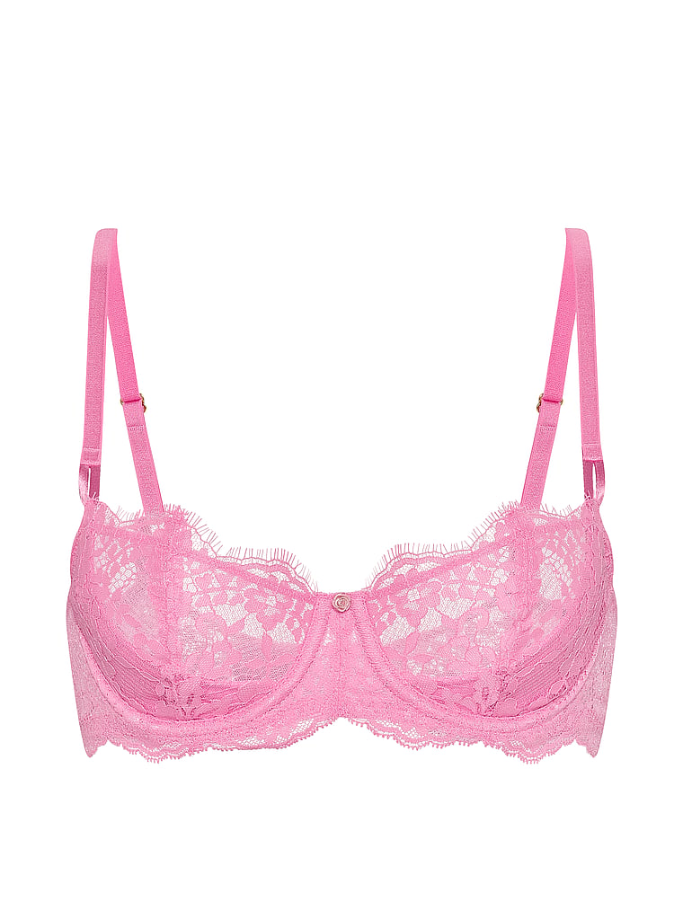 Victoria's Secret, Dream Angels Wicked Unlined Lily Embroidery Balconette Bra, Pink Sugar, offModelFront, 4 of 4