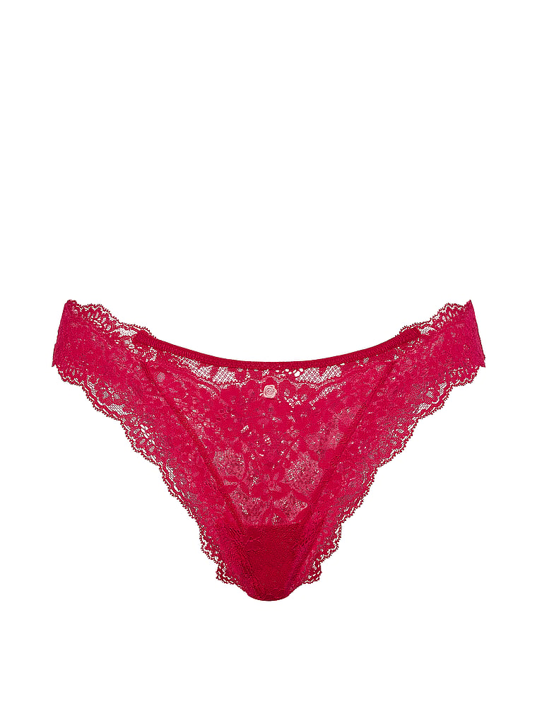 Victoria's Secret, Dream Angels Lace-Trim Brazilian Panty, Pink, offModelFront, 4 of 4