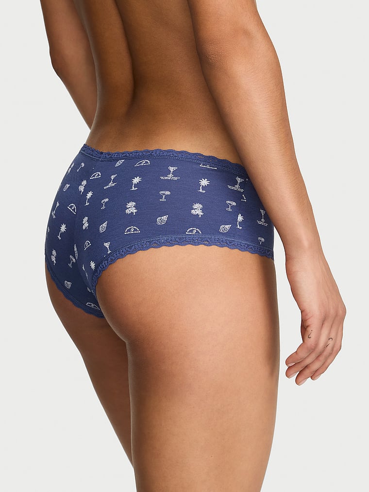 Victoria's Secret, Lace Trim Cotton Shadow Stripe Lace-Waist Cheeky Panty, Ink Blue Martini Club, onModelBack, 2 of 3 Nikita is 5'10" and wears Small