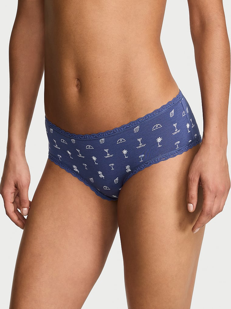 Victoria's Secret, Lace Trim Cotton Shadow Stripe Lace-Waist Cheeky Panty, Ink Blue Martini Club, onModelFront, 1 of 3 Nikita is 5'10" and wears Small
