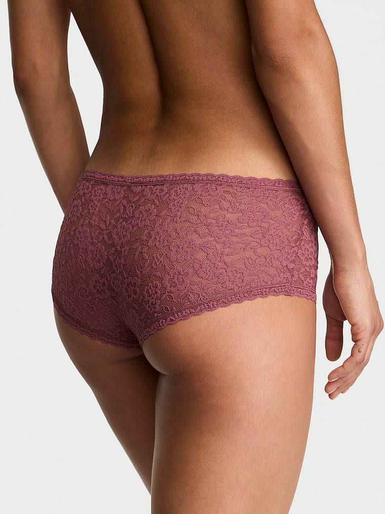 Victoria's Secret, The Lacie Lace Low-Rise Boyshort, Morning Rose, onModelBack, 3 of 4