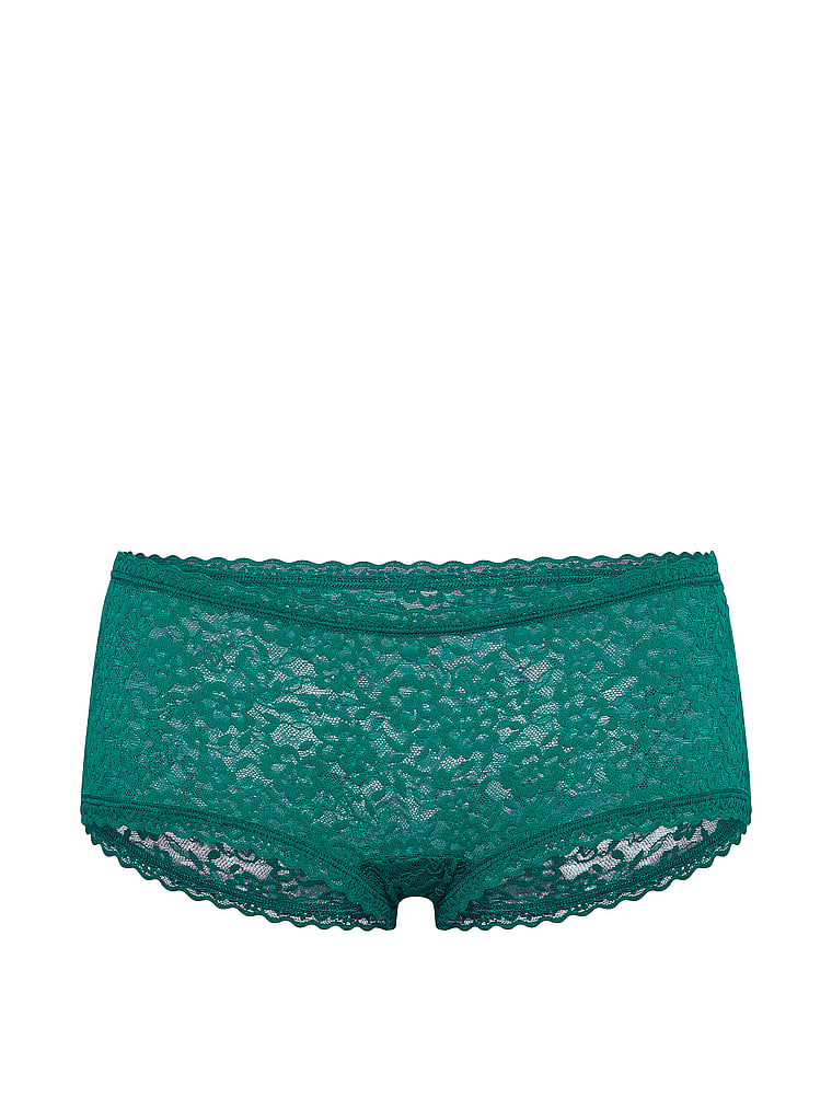 Victoria's Secret, The Lacie Lace Low-Rise Boyshort, Parrot Blue, offModelFront, 3 of 4