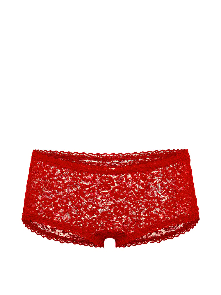 Victoria's Secret, The Lacie Lace Low-Rise Boyshort, Lipstick, offModelFront, 3 of 3