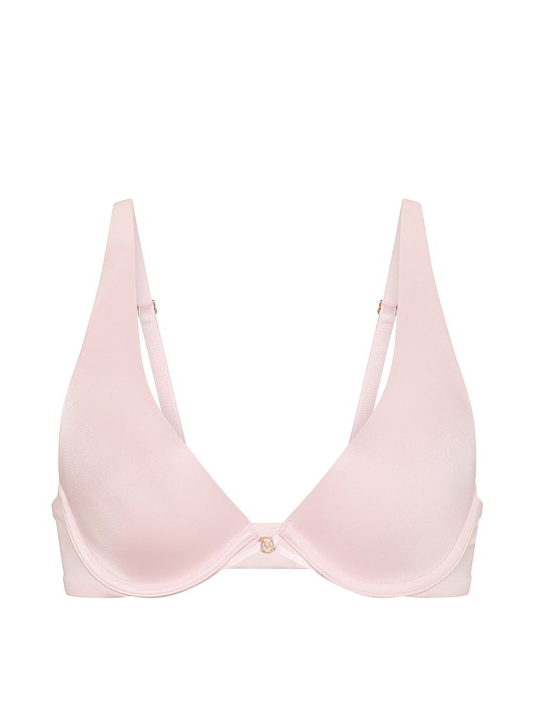 Victoria's Secret, Very Sexy Denim Rose Lace Lightly Lined Plunge Bra, Angel Pink, offModelFront, 3 of 3