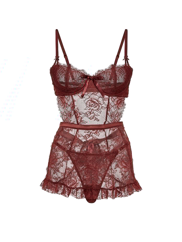 Wicked Unlined Rose Lace Apron Set