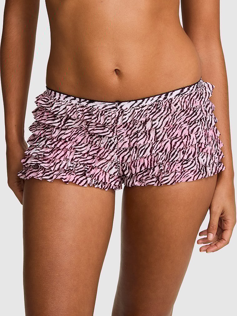 PINK GRWPINK™ Ruﬄe Bloomer Panty, Black/Pink Zebra Print, onModelFront, 1 of 3 Vanessa is 5'10" and wears Small