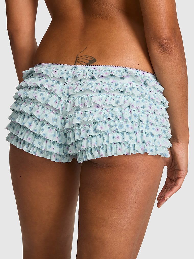 PINK GRWPINK™ Ruﬄe Bloomer Panty, Spray Blue Floral Print, onModelBack, 2 of 3 Vanessa is 5'10" and wears Small