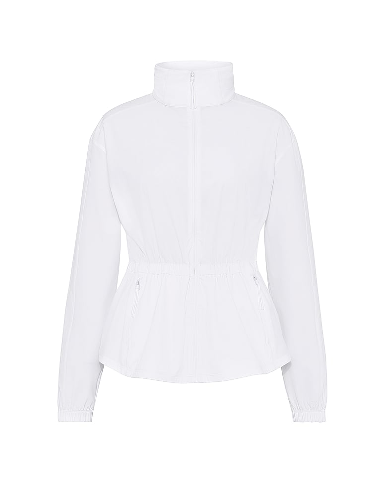 Victoria's Secret, VSX VSX ActiveFlex Cinched Full-Zip Jacket, VS White, offModelFront, 4 of 5