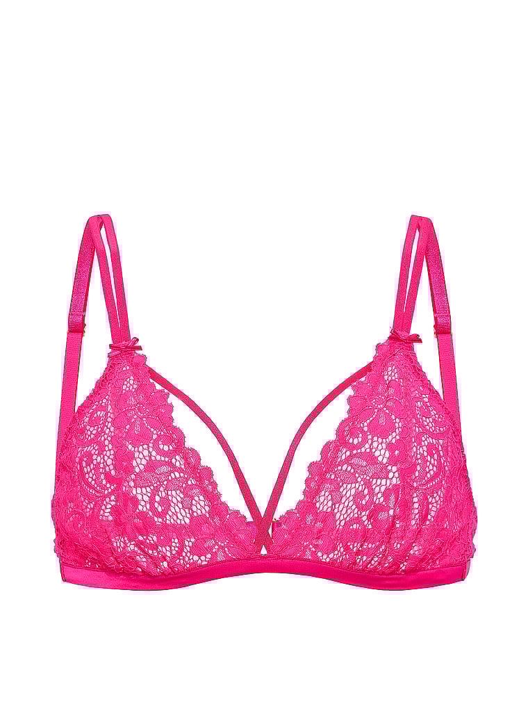 Victoria's Secret, Victoria's Secret Tease Sexy Strappy Lace Triangle Bralette, Enchanted Pink, offModelFront, 3 of 3