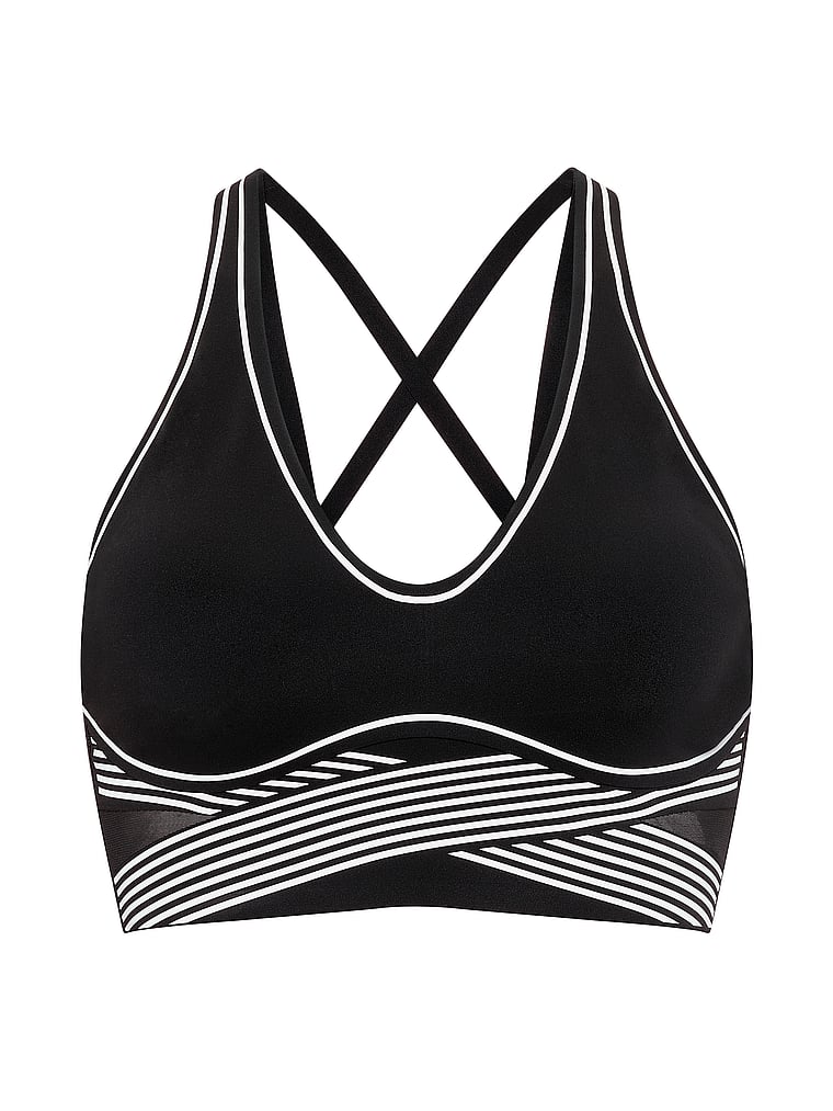 Victoria's Secret, VSX VSX Elevate™ Refined Contours Plunge Sports Bra, Black, offModelFront, 4 of 5