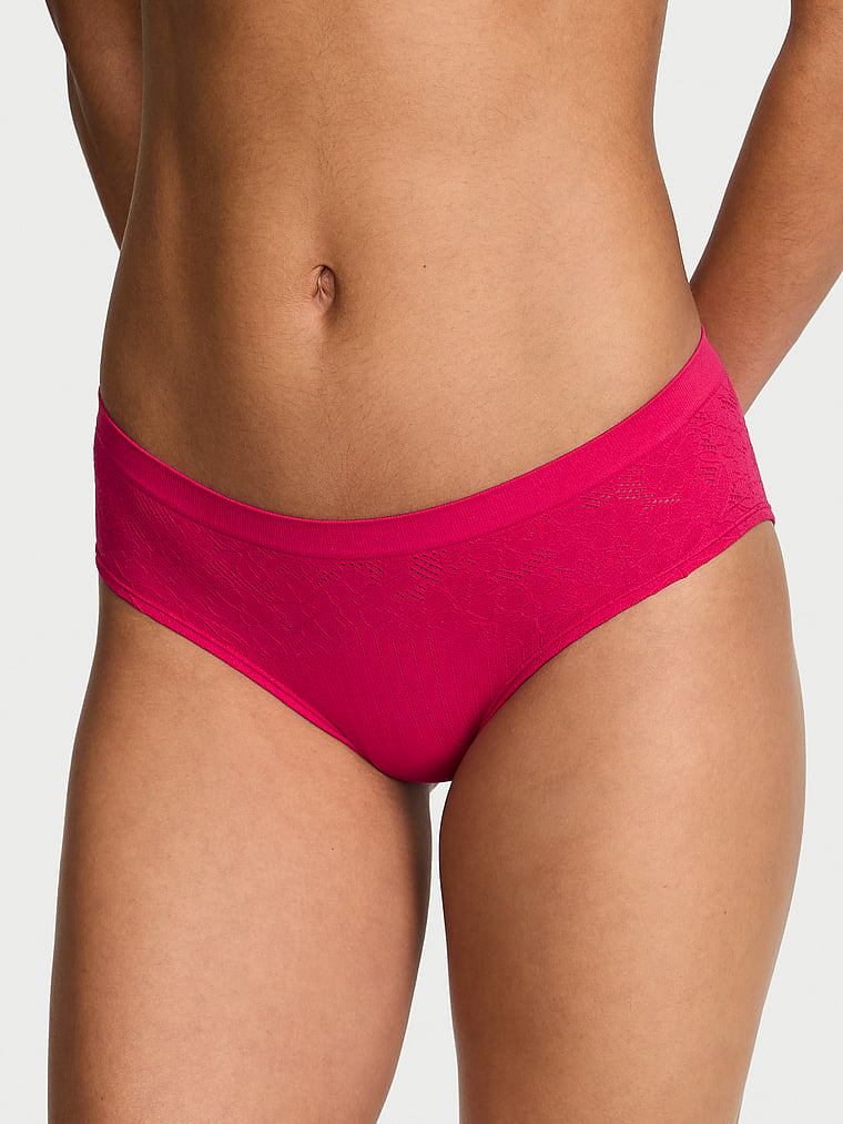 Victoria's Secret, Seamless Seamless Shimmer Hiphugger Panty, Vibrant Fuchsia, onModelFront, 1 of 3 Nikita is 5'10" and wears Small