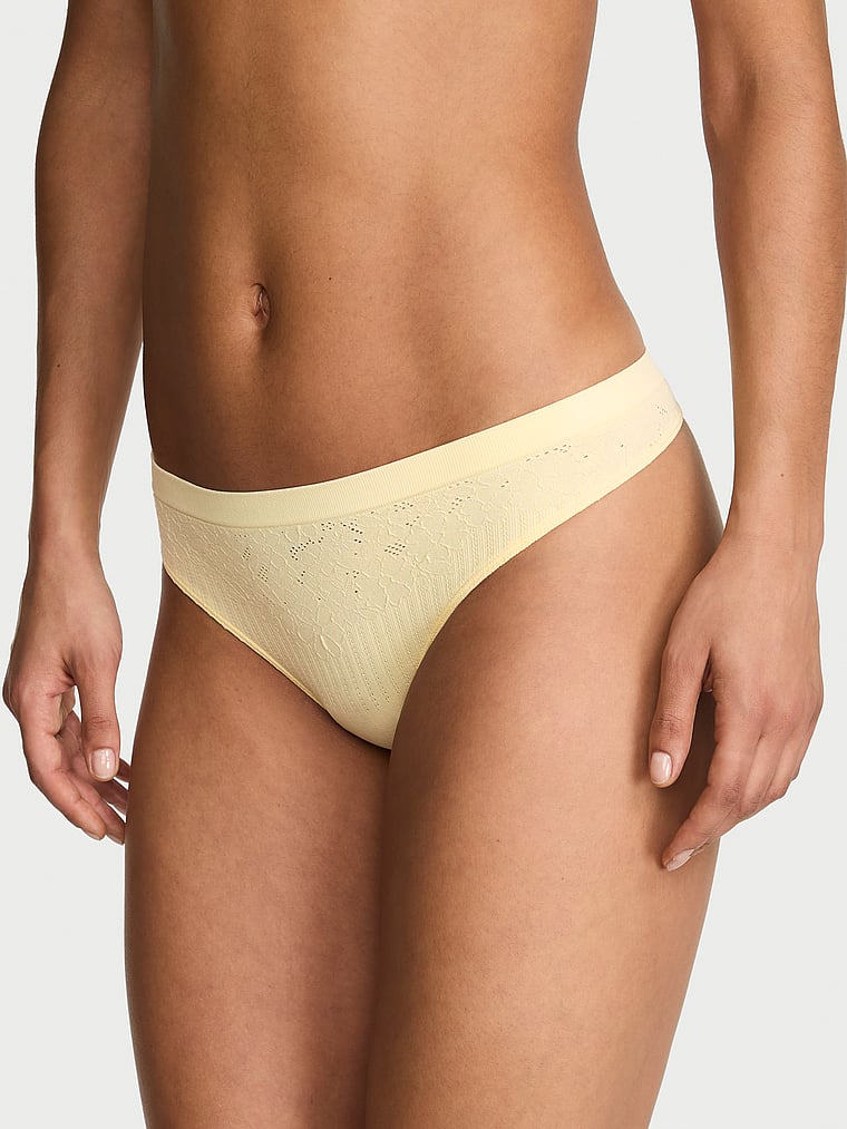 Victoria's Secret, Seamless Seamless Thong Panty, Sunny Honey, onModelFront, 1 of 3 Nikita  is 5'10" and wears Small