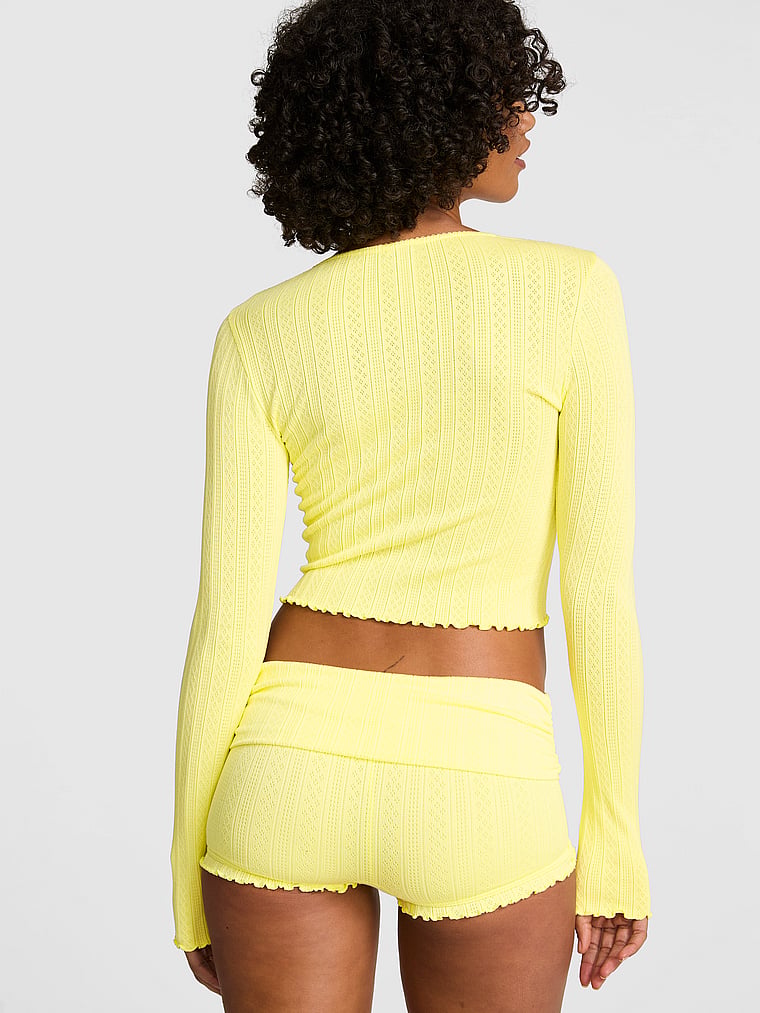 PINK AnyWear Cropped Cardigan, Pineapple Ice, onModelBack, 2 of 4 Vanessa is 5'10" or 178cm and wears Small